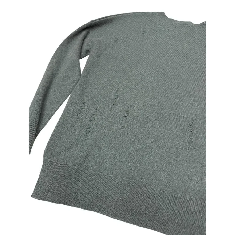 AQUA 100% Cashmere Distressed Sweater XS Green Slouchy Pullover Soft Knit - Picture 6 of 11